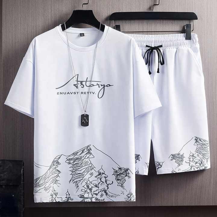 Men's T Shirt And Short Set Summer Short Sleeve Tops And Pants Suits Thin, crisp and breathable Casual Running Set Fashion