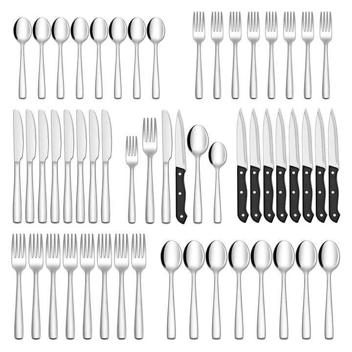 Wholesale 48 Pieces Restaurant Forks Spoons Silver Bestek Set Cutlery Stainless Steel Flatware Silverware Set With Steak Knives