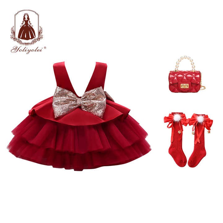 Yoliyolei Baby Clothes Vestidos Para Nias Flower Girl Dresses Wedding Kids Socks Bags Handbags Baby Girl Dress